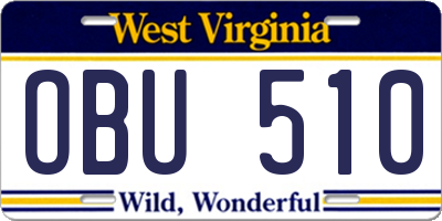 WV license plate OBU510