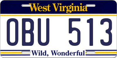 WV license plate OBU513
