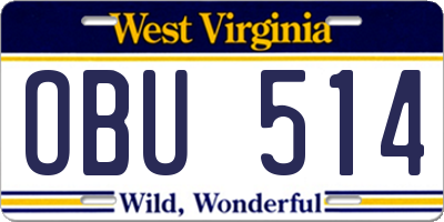 WV license plate OBU514