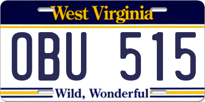 WV license plate OBU515