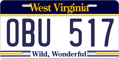 WV license plate OBU517