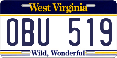 WV license plate OBU519