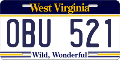 WV license plate OBU521