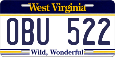 WV license plate OBU522