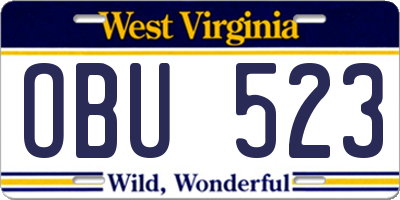 WV license plate OBU523