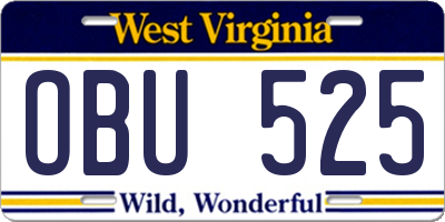 WV license plate OBU525