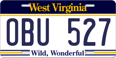 WV license plate OBU527