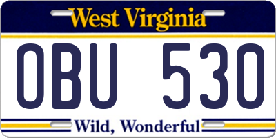 WV license plate OBU530