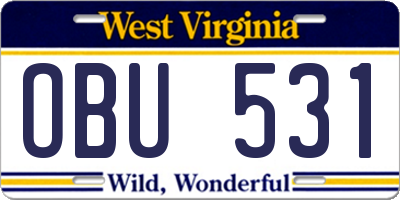 WV license plate OBU531