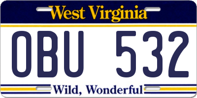 WV license plate OBU532