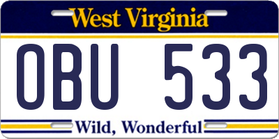 WV license plate OBU533