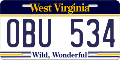 WV license plate OBU534