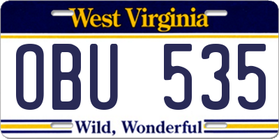 WV license plate OBU535