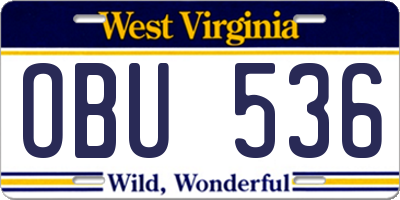 WV license plate OBU536