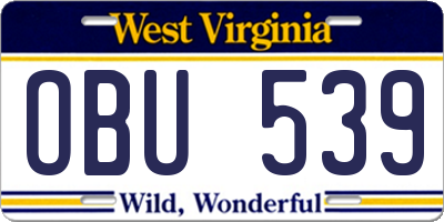 WV license plate OBU539