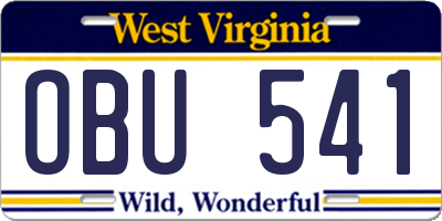 WV license plate OBU541
