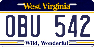 WV license plate OBU542