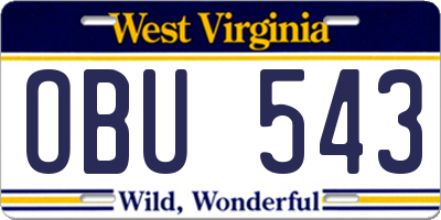 WV license plate OBU543