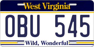 WV license plate OBU545