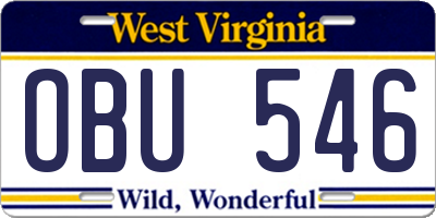 WV license plate OBU546
