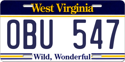 WV license plate OBU547