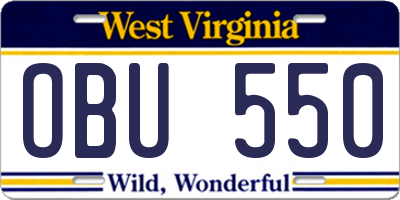 WV license plate OBU550