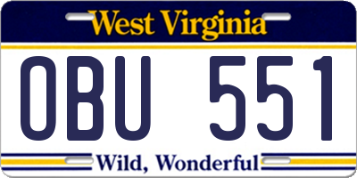 WV license plate OBU551