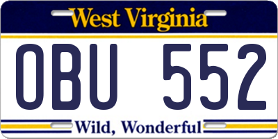 WV license plate OBU552
