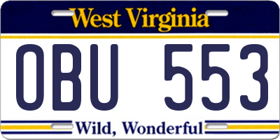 WV license plate OBU553