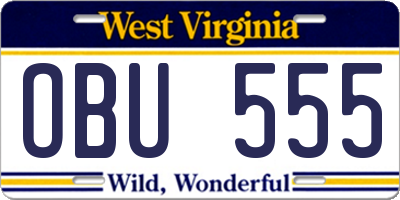 WV license plate OBU555