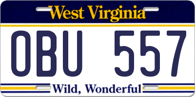 WV license plate OBU557