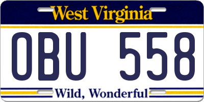 WV license plate OBU558