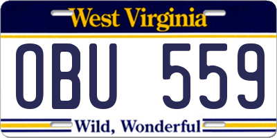WV license plate OBU559
