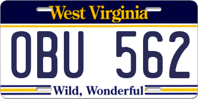 WV license plate OBU562