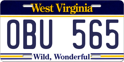 WV license plate OBU565