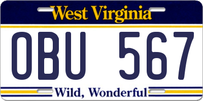 WV license plate OBU567