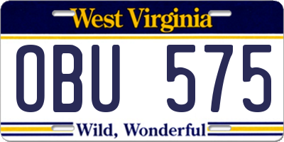 WV license plate OBU575