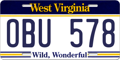 WV license plate OBU578