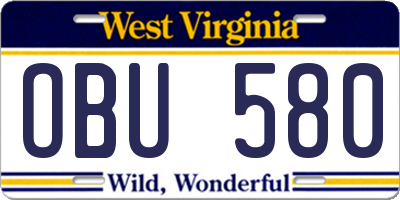 WV license plate OBU580