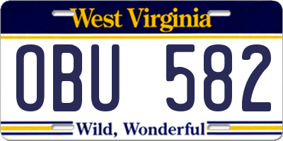 WV license plate OBU582