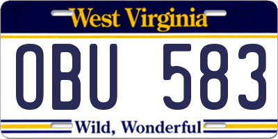 WV license plate OBU583