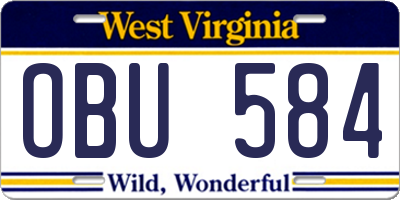 WV license plate OBU584