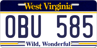 WV license plate OBU585