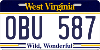 WV license plate OBU587