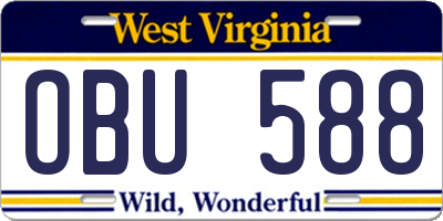 WV license plate OBU588