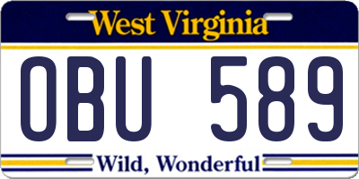 WV license plate OBU589