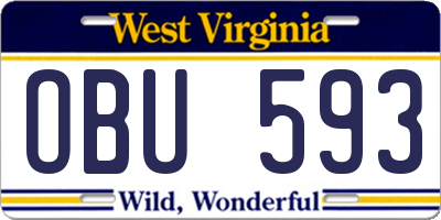 WV license plate OBU593