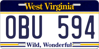 WV license plate OBU594