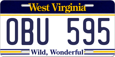 WV license plate OBU595