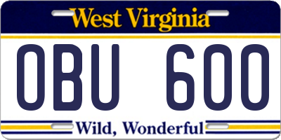 WV license plate OBU600